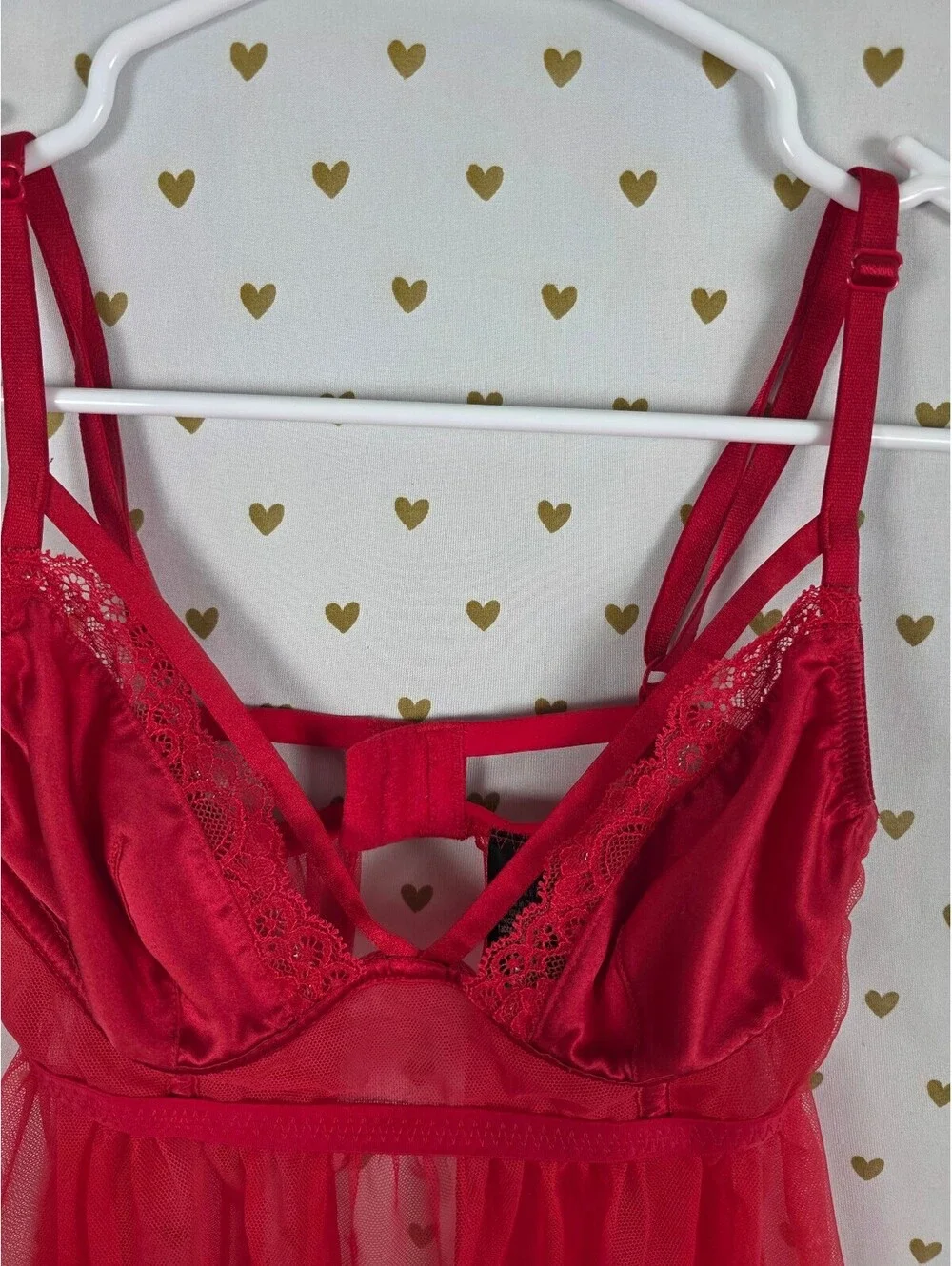 Victorias Secret Red Underwire Sexy Tulle nightie Lingerie Push Up Babydoll Red